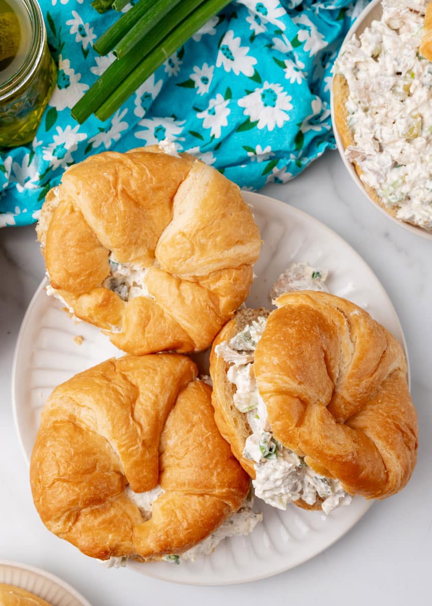 Pour the dressing over the chicken mixture and toss everything together until evenly combined. Season the chicken salad with salt and pepper, to taste.