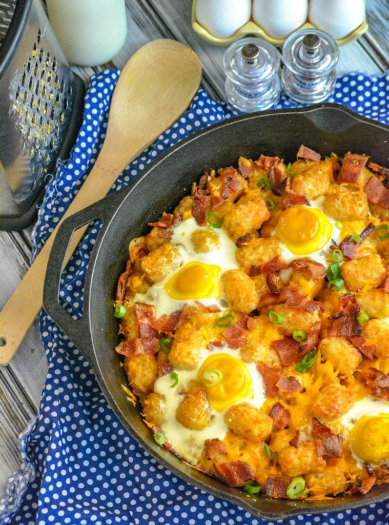 Breakfast Skillet With Cheesy Potatoes, Eggs, And Bacon