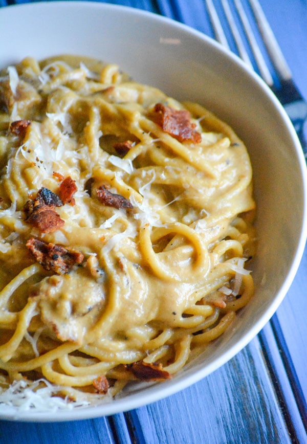 One Pot Creamy Pumpkin & Bacon Pasta