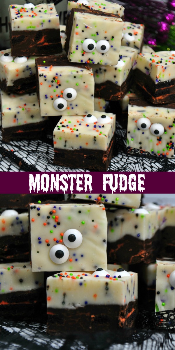 Halloween will be here before you know it. Get your little ghouls & goblins in the spirit of things with a big batch of this quick & easy Monster Fudge. It's an adorably spooky dessert that will have all the monsters (old & young) crowding around the treat table.