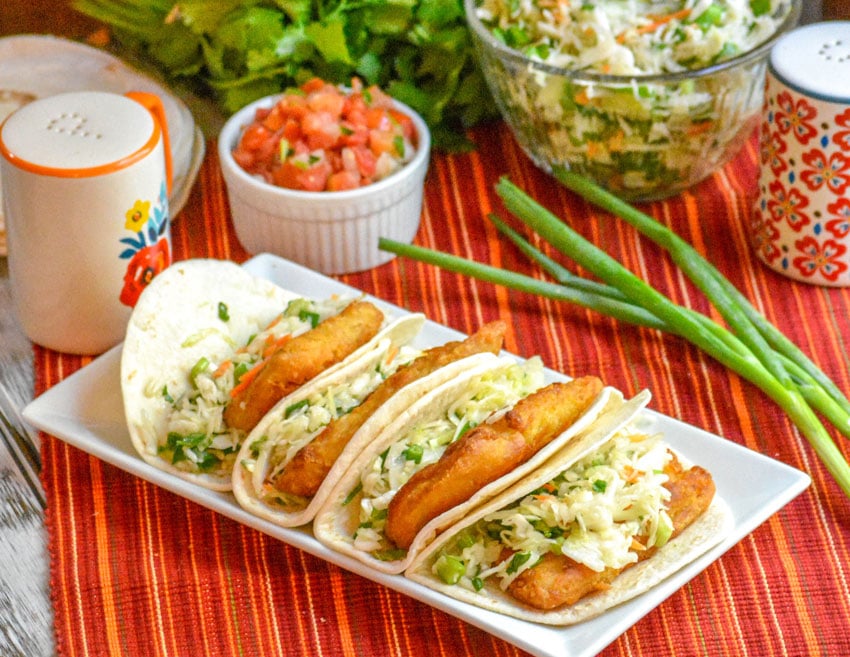 Beer-Battered Fish Tacos with Cilantro Slaw