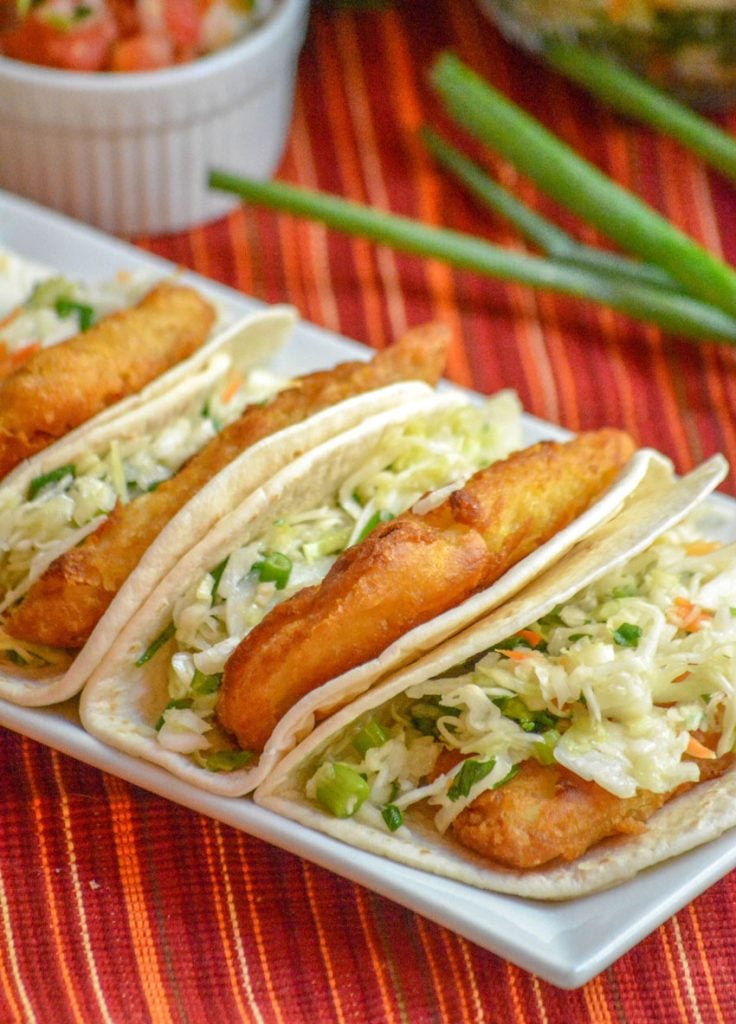 Beer-Battered Fish Tacos with Cilantro Slaw