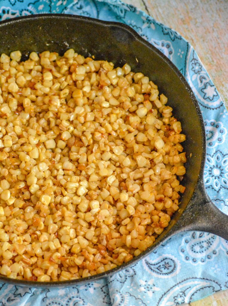 Southern Fried Skillet Corn shown in a cast iron skillet