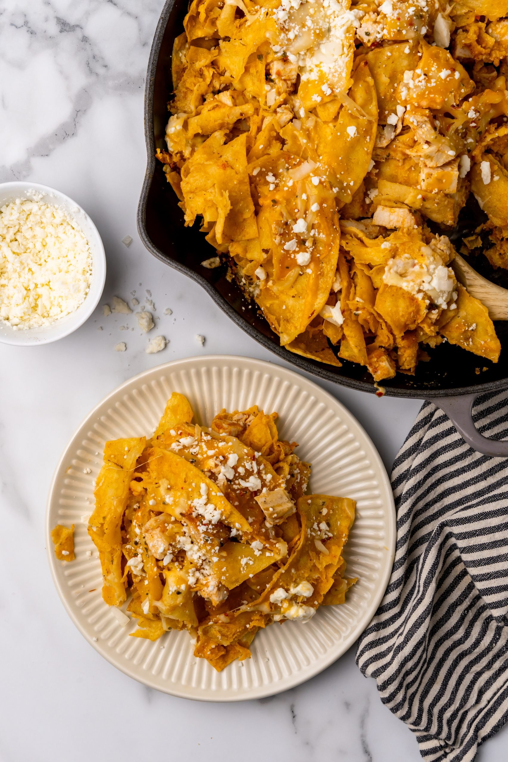 easy chicken chilaquiles on a small white plate