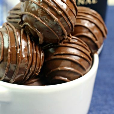 bailey's irish creme truffles piled in a small white bowl