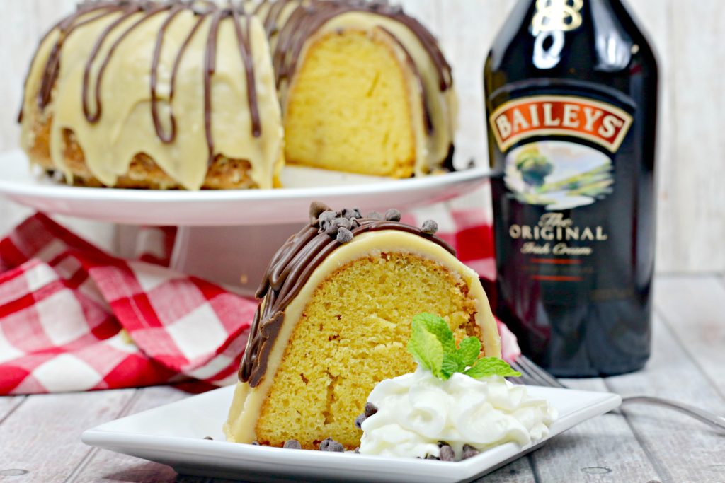 Irish Cream bundt cake with Baileys glaze and chocolate ganache