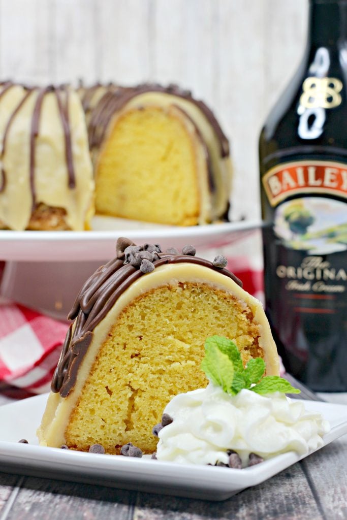 Irish Cream bundt cake with Baileys glaze and chocolate ganache