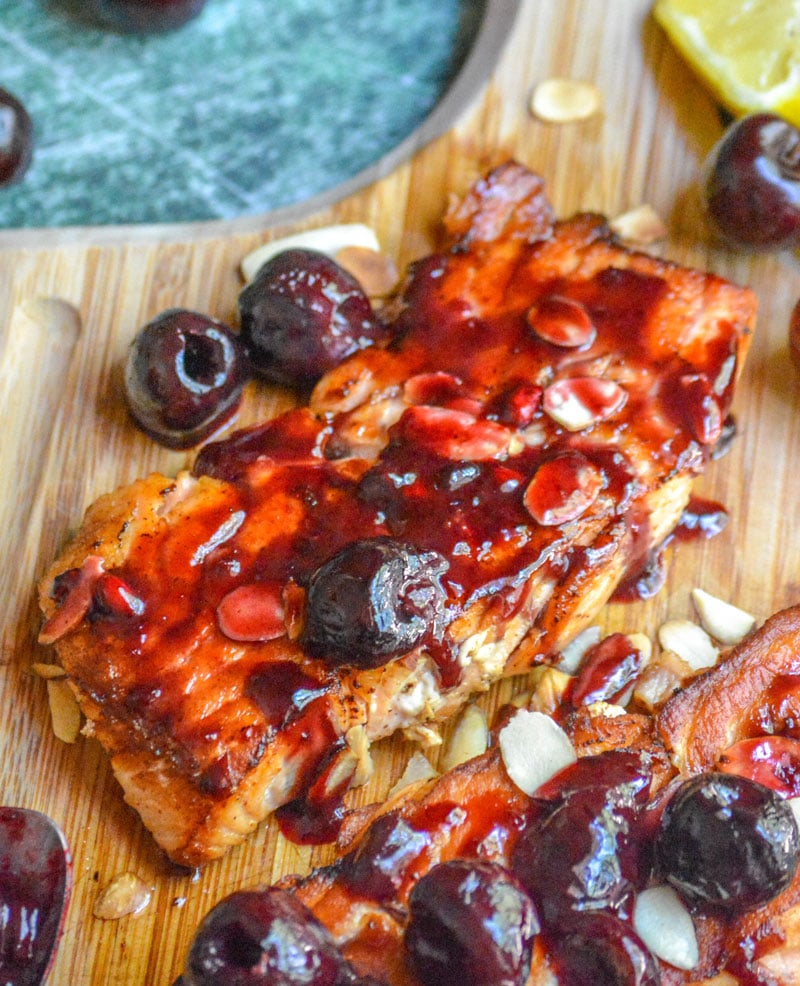 Pan Seared Salmon with Fresh Cherry Almond Sauce