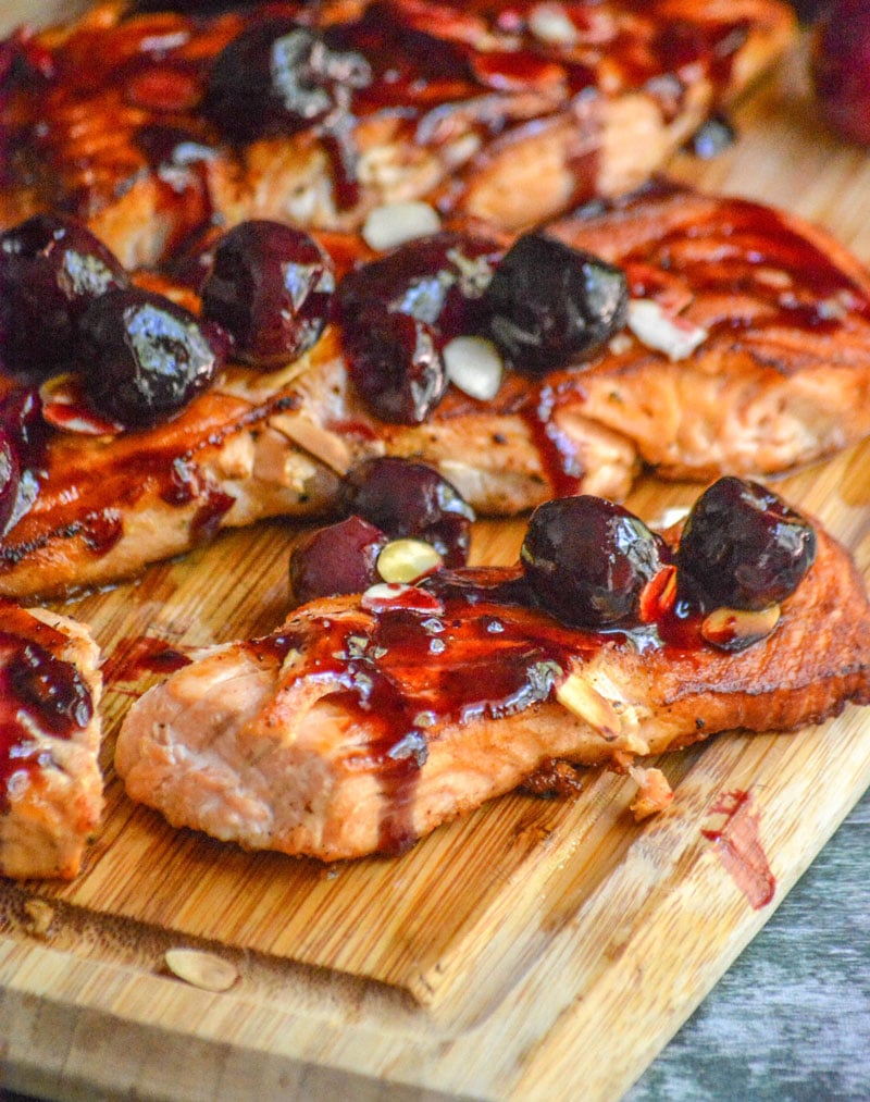 Pan Seared Salmon with Fresh Cherry Almond Sauce