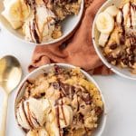 slow cooker peanut butter banana cake in small white bowls