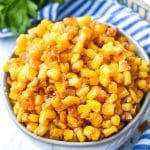 southern fried skillet corn in a small gray bowl