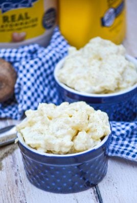 SIMPLE SOUTHERN POTATO SALAD IN TWO SMALL BLUE RAMEKINS