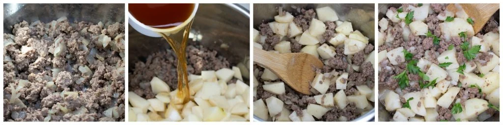 in process image collage of how to make instant pot ground beef potato hash