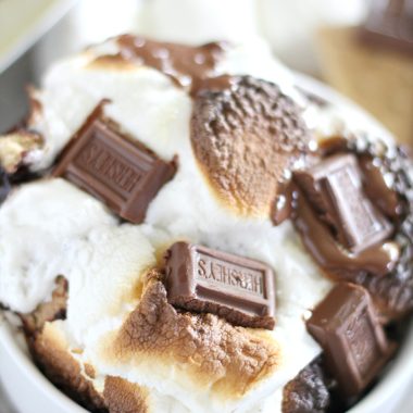 S'MORES COBBLER IN A SMALL WHITE BOWL