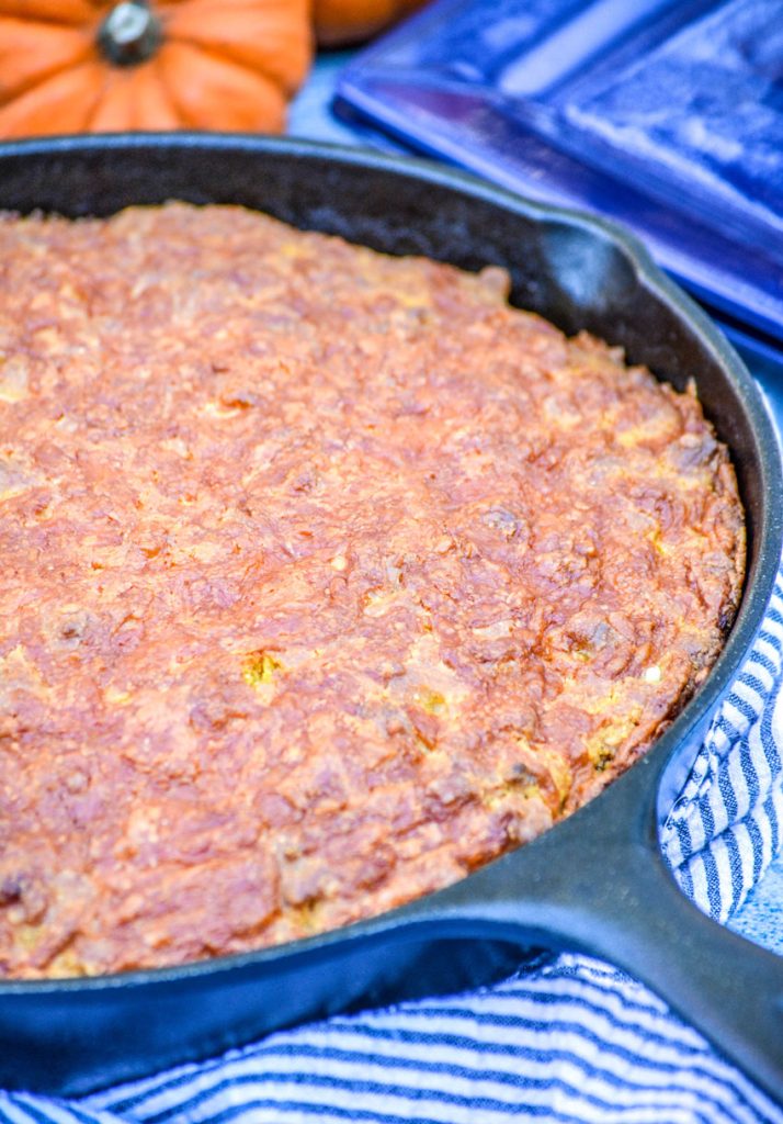 Pumpkin Cornbread Made in Cast Iron Skillet - Tender, Delicious Fall Fave!