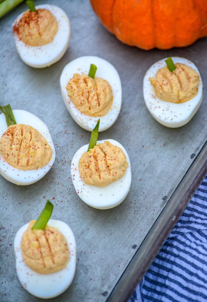 Pumpkin Deviled Eggs - Fantabulosity