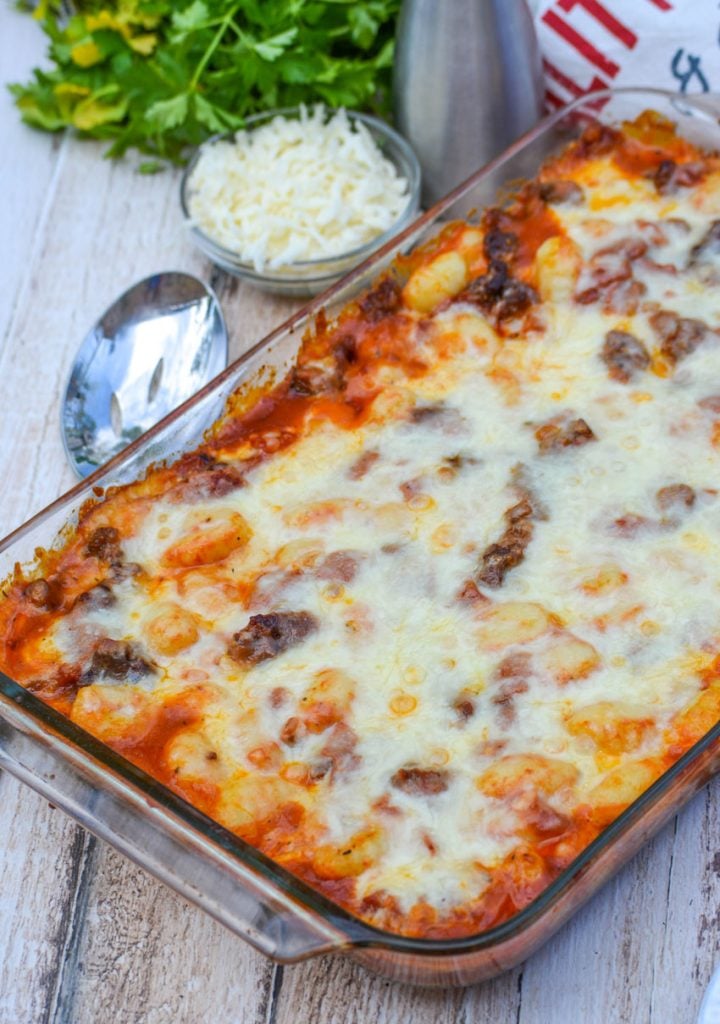 Loaded Pepperoni Pizza Baked Gnocchi - 4 Sons 'R' Us