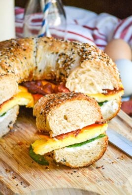 everything bagel bundt pan sub sandwich on a wooden cutting board