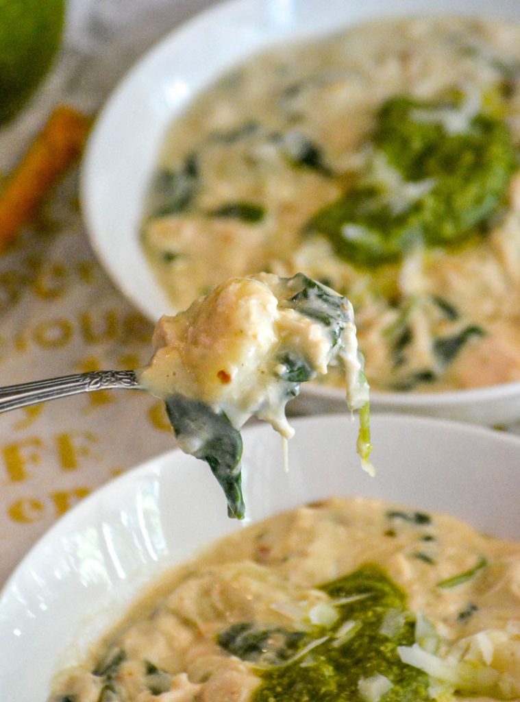 Chicken & Spinach Soup with Fresh Pesto