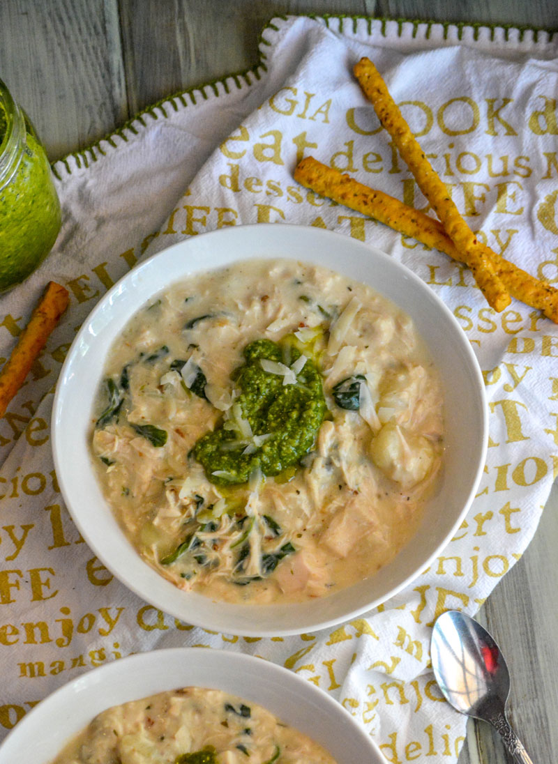 Creamy Chicken Gnocchi Soup with Pesto