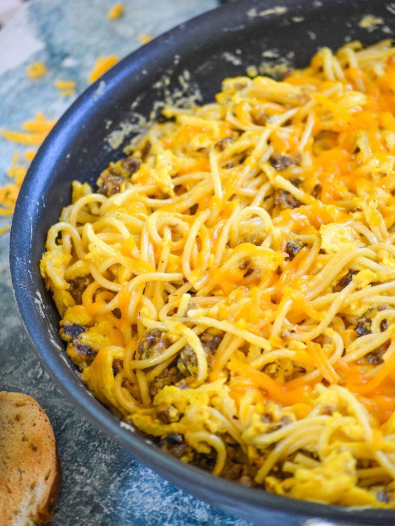 Sausage Egg & Cheese Breakfast Spaghetti - 4 Sons 'R' Us