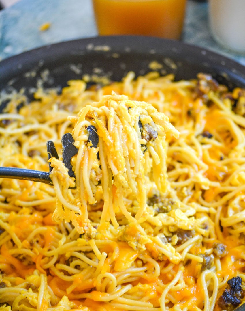 Sausage Egg & Cheese Breakfast Spaghetti - 4 Sons 'R' Us