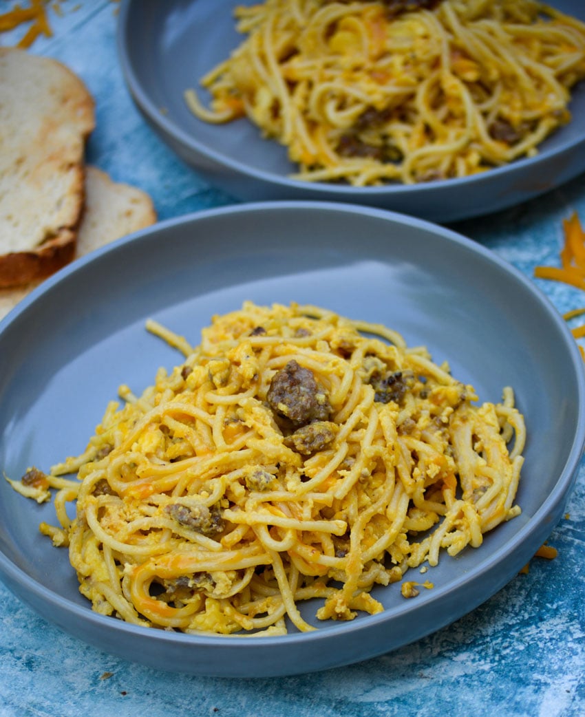 Sausage Egg & Cheese Breakfast Spaghetti - 4 Sons 'R' Us