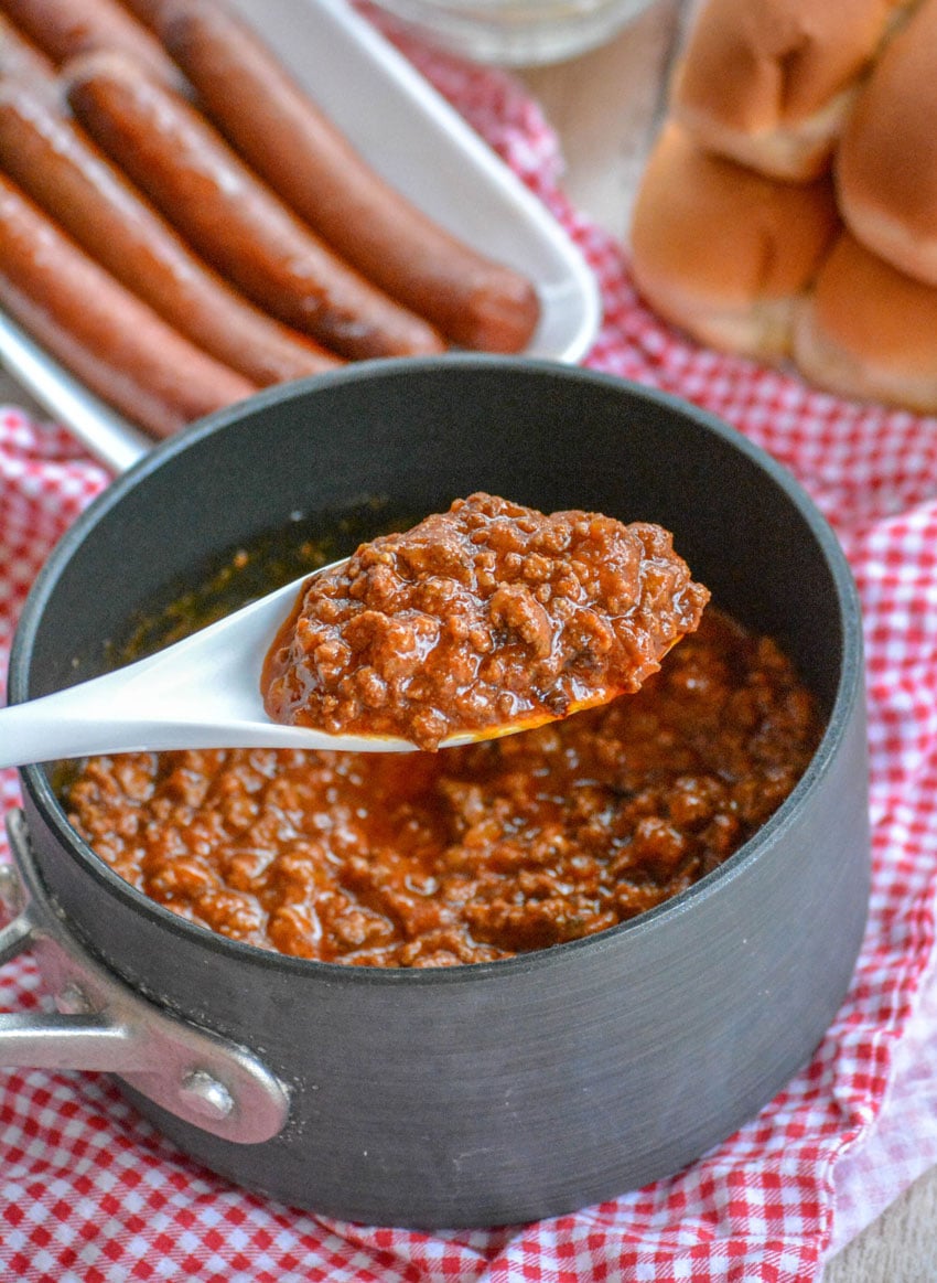 Slow Cooker Coney Island Style Hot Dog Chili - 4 Sons 'R' Us