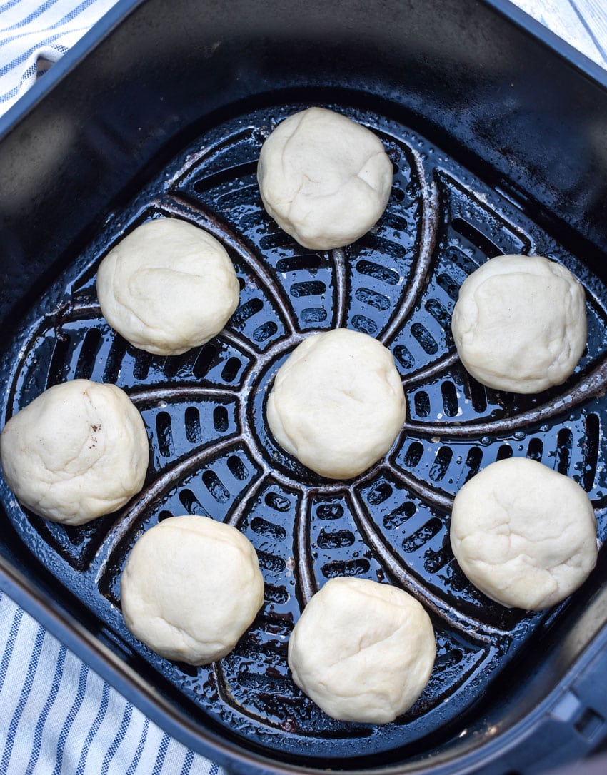 homemade fried oreos in the basket of an air fryer