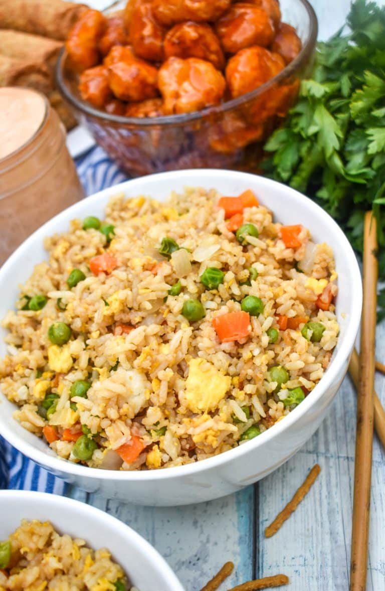 panda express fried rice recipe in two small white bowls