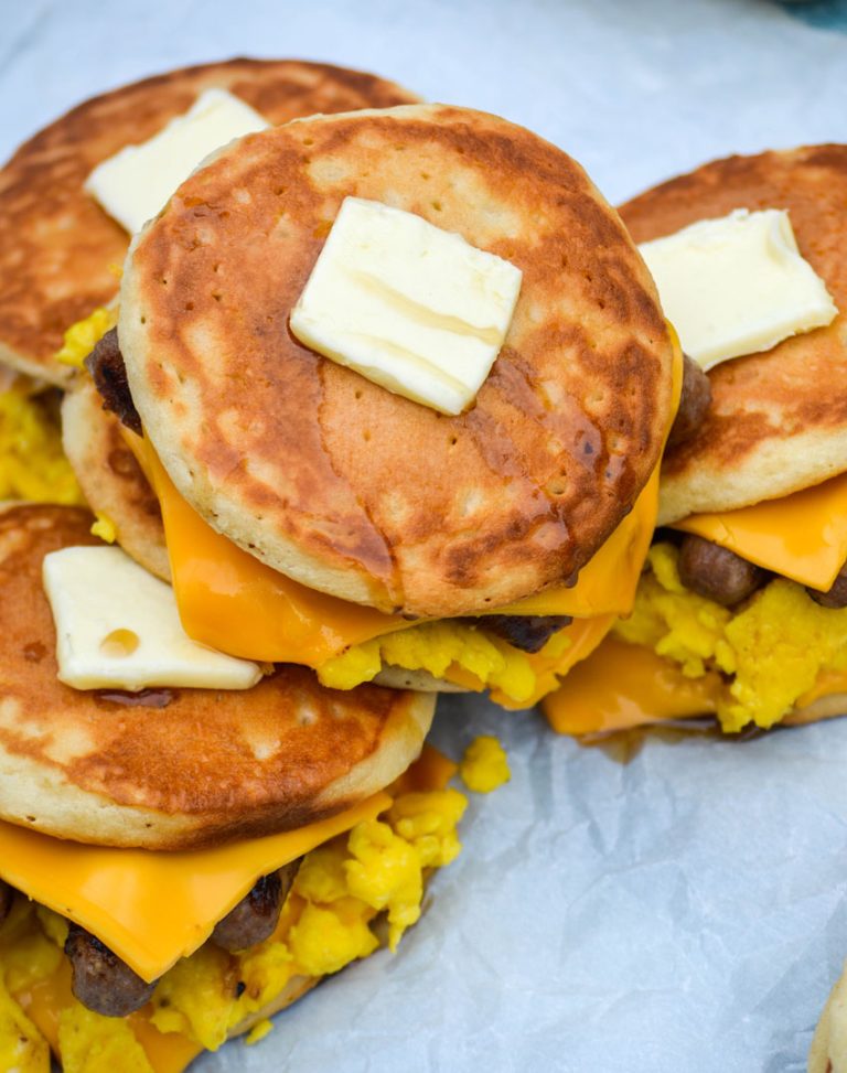 Sausage Egg & Cheese Pancake Sandwiches - 4 Sons 'R' Us