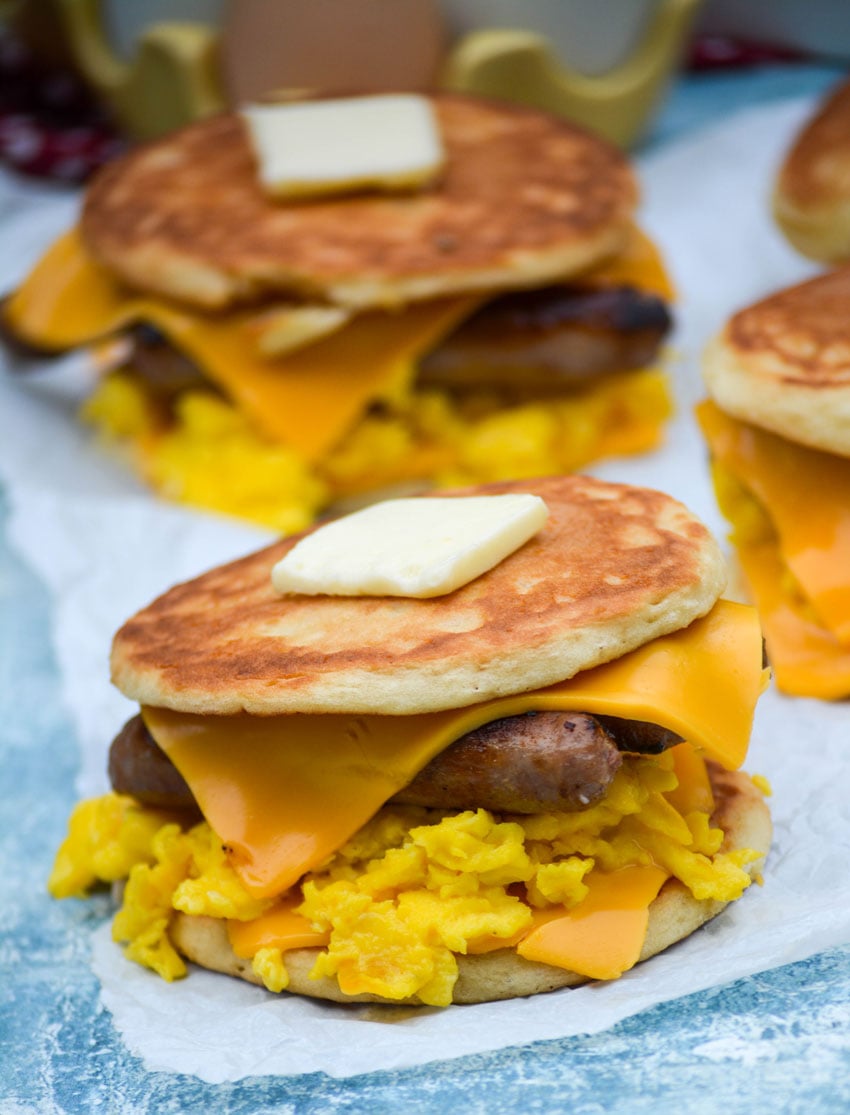 Sausage Egg & Cheese Pancake Sandwiches - 4 Sons 'R' Us