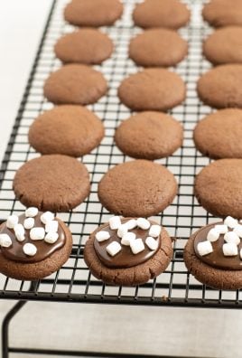 hot chocolate cookies shown on a metal wire cooling rack