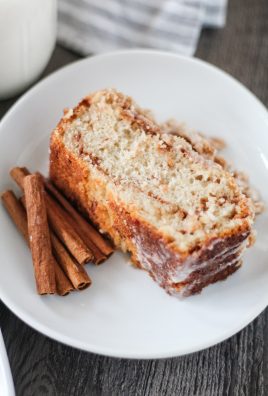 thick slices of cinnamon swirl quickbread served on a white plate