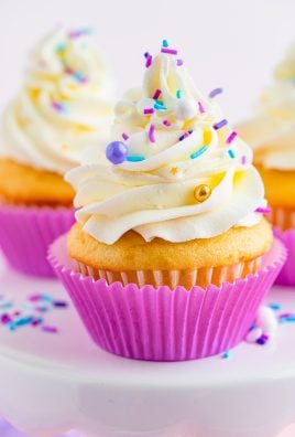 cupcakes piled high with swirls of fluffy cake decorating frosting