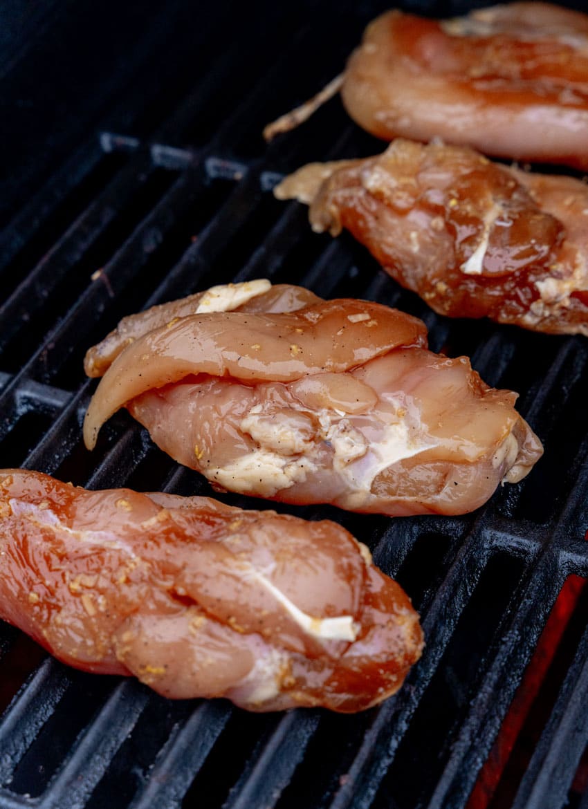 marinated teriyaki chicken breasts on a grill