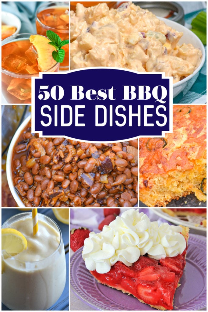 collage of photos for showing a variety of desserts and side dishes featured in a round up for best barbecue side dishes