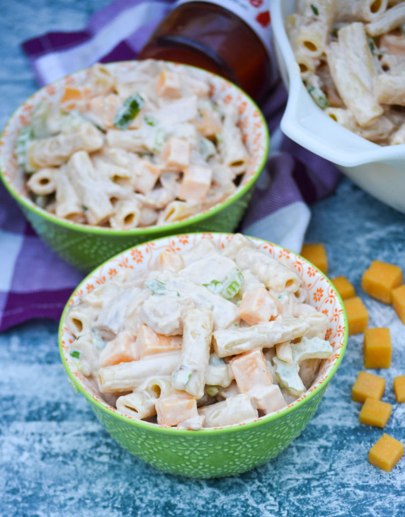 buffalo chicken salad shown served in small green bowls