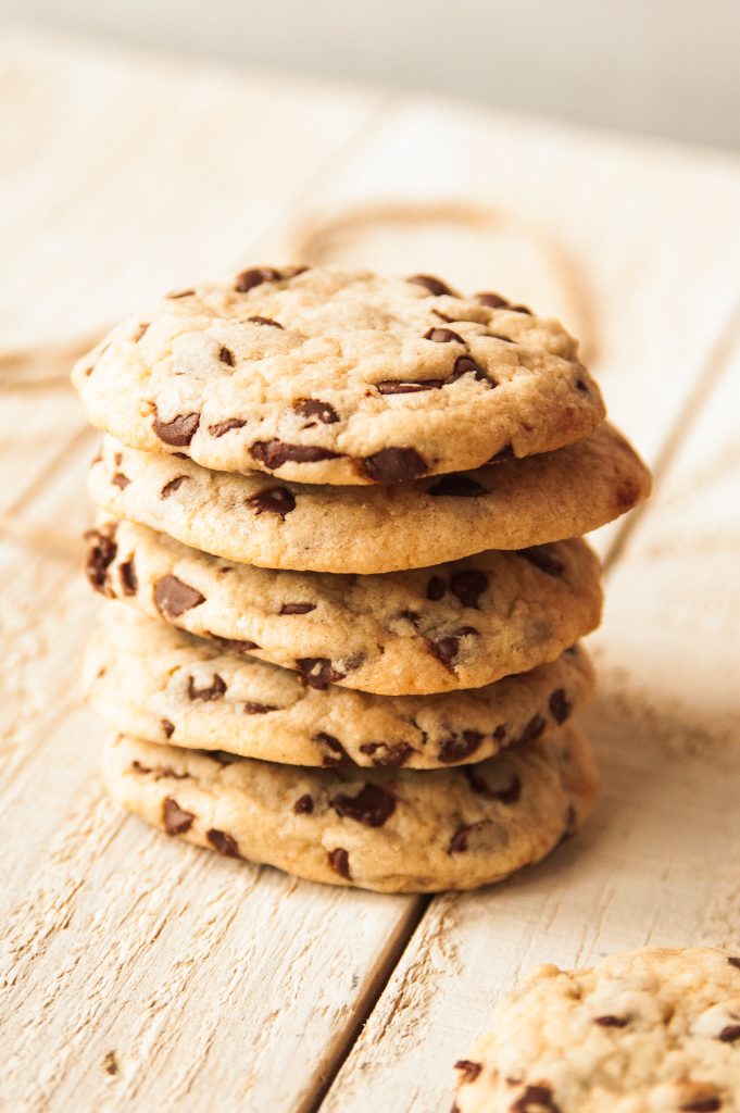 6 of the best homemade chocolate chip cookies stacked on top of each other