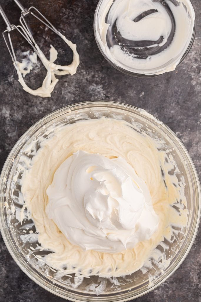 cool whip being added to eggnog dip batter