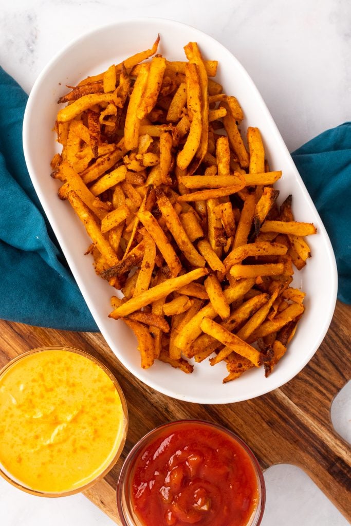 copycat Taco Bell nacho fries on a white platter