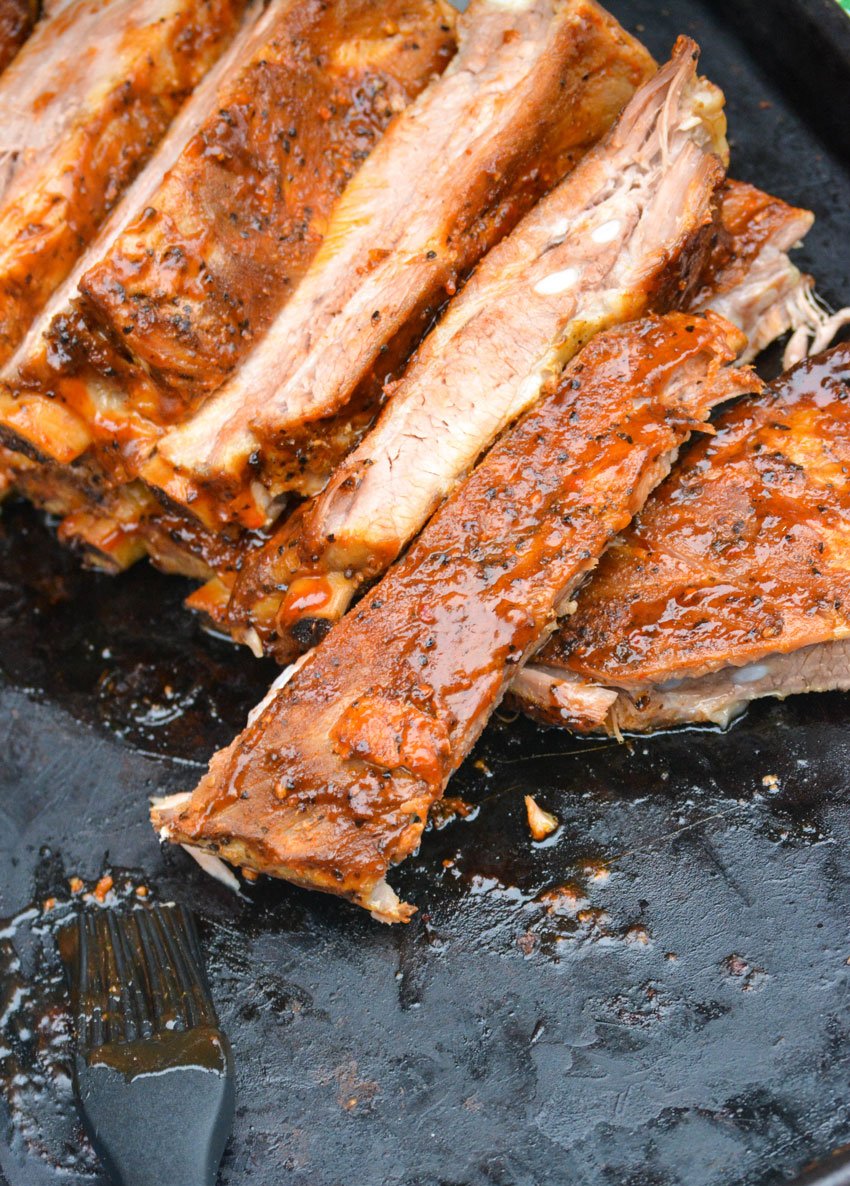 the best instant pot ribs on a metal baking sheet