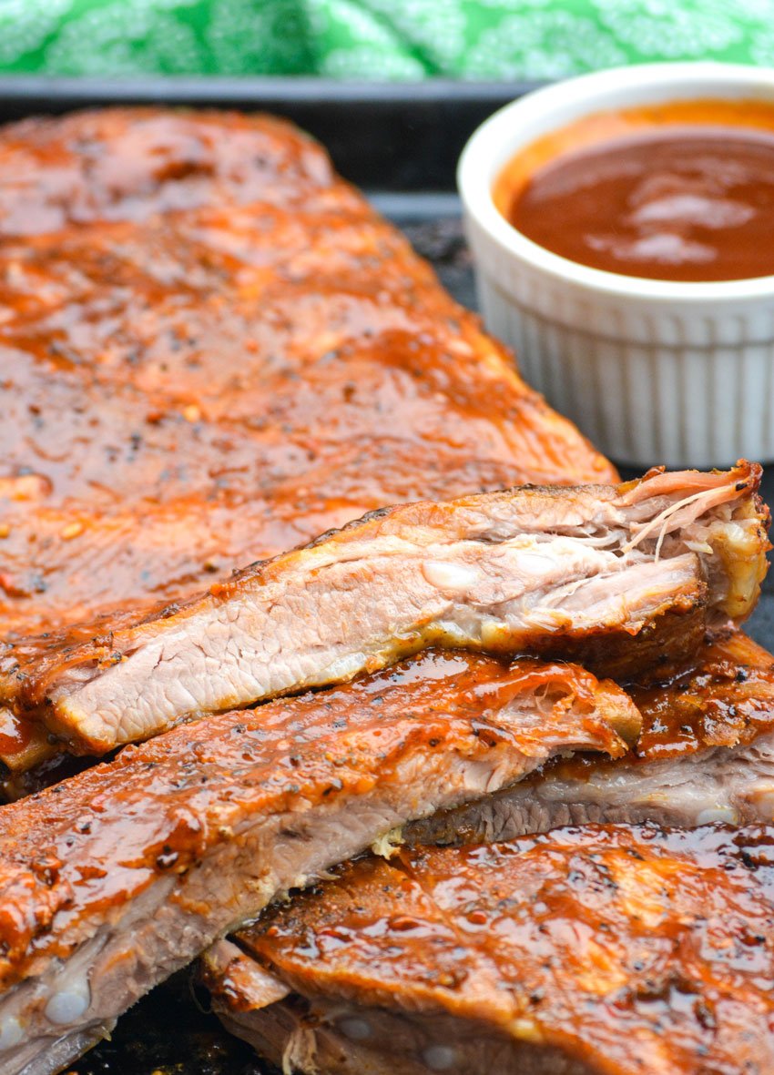 the best instant pot ribs on a metal baking sheet