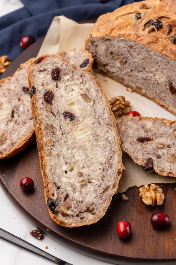 No Knead Cranberry Walnut Bread - 4 Sons 'R' Us