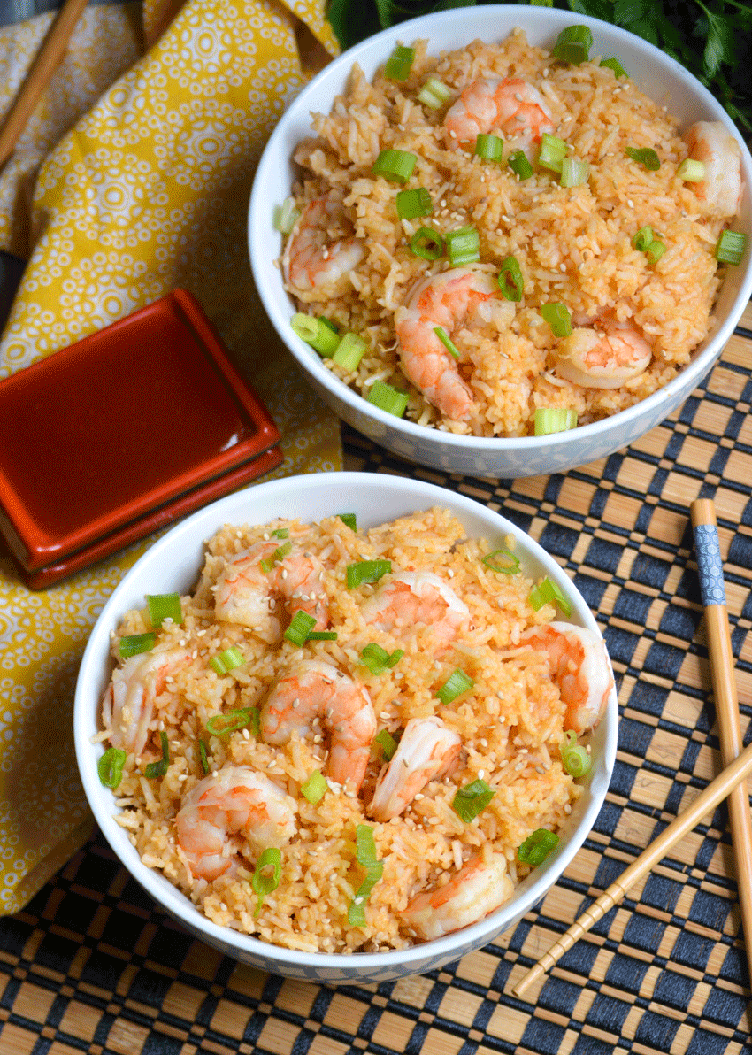 Instant Pot sweet & sour shrimp in two white bowls