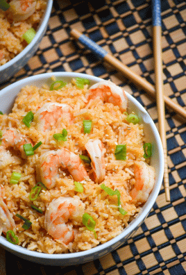 Instant Pot sweet & sour shrimp in two white bowls