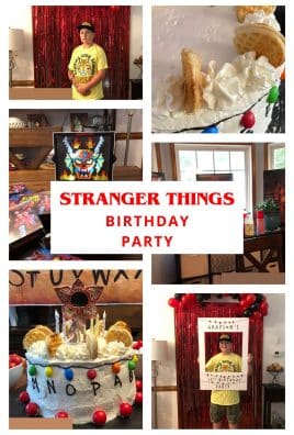 collage image showing photos from a stranger things themed birthday party