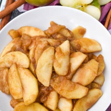 cracker barrel fried apples in a shallow white bowl