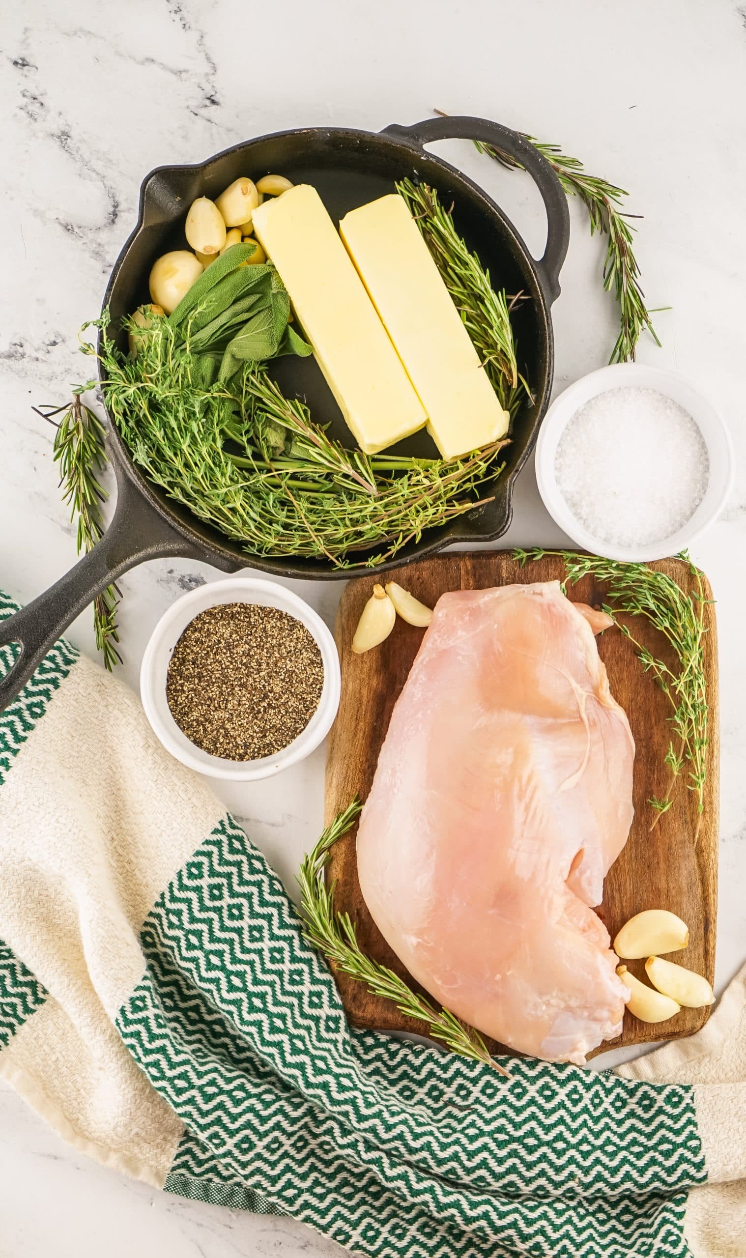 an overhead image showing the measured ingredients needed to make a smoked turkey breast