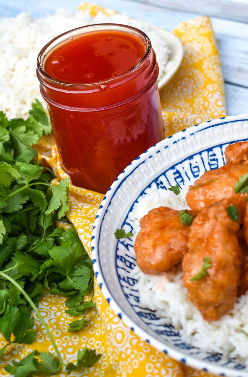 easy sweet and sour sauce in a small glass jar